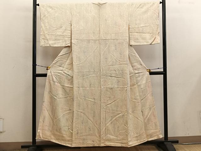 平和屋着物■上質な小紋　総絞り　幾何学文様　正絹　逸品　BAAY0561mz