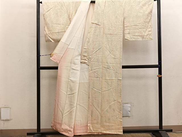 平和屋着物■上質な小紋　総絞り　幾何学文様　正絹　逸品　BAAY0561mz