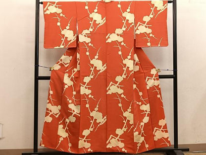 平和屋着物●上質な小紋　枝梅文　地紋起こし　正絹　逸品　BAAY0569mz
