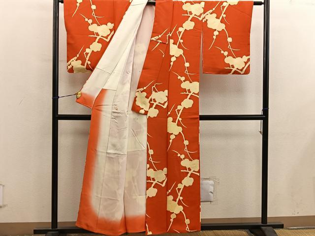 平和屋着物●上質な小紋　枝梅文　地紋起こし　正絹　逸品　BAAY0569mz