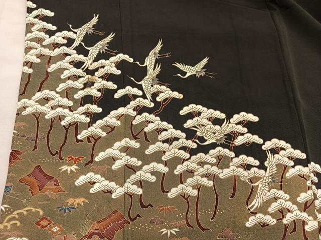 平和屋着物■豪華黒留袖　宝尽し飛鶴松文　金彩　正絹　逸品　BAAY0571mz