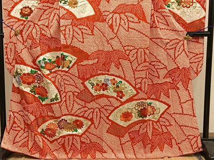 平和屋着物■豪華振袖　駒刺繍　絞り　地紙花文　金彩　三越扱い　正絹　逸品　BAAY0576mz