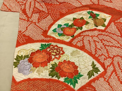 平和屋着物■豪華振袖　駒刺繍　絞り　地紙花文　金彩　三越扱い　正絹　逸品　BAAY0576mz