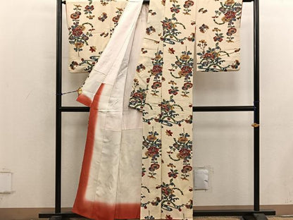 平和屋着物■上質な小紋　型染め　舞蝶花文　正絹　逸品　BAAY0577mz