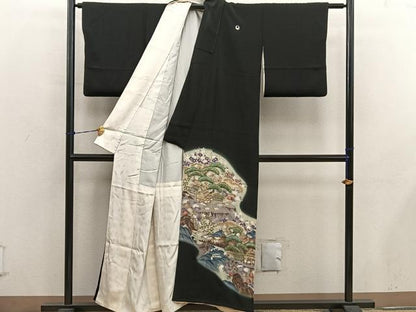 平和屋着物■豪華黒留袖　駒刺繍　風景花文　暈し染め　金彩　正絹　逸品　BAAY0578mz