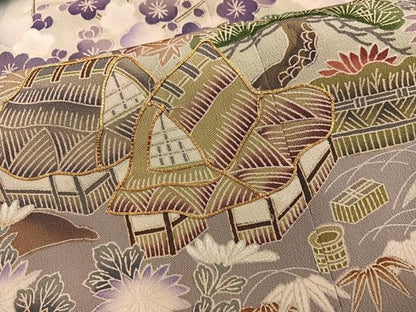 平和屋着物■豪華黒留袖　駒刺繍　風景花文　暈し染め　金彩　正絹　逸品　BAAY0578mz