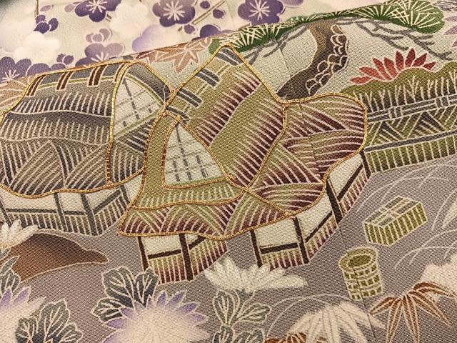 平和屋着物■豪華黒留袖　駒刺繍　風景花文　暈し染め　金彩　正絹　逸品　BAAY0578mz