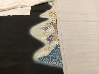 平和屋着物■豪華黒留袖　駒刺繍　風景花文　暈し染め　金彩　正絹　逸品　BAAY0578mz