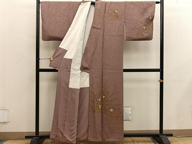 平和屋着物■訪問着　刺繍　草葉文　正絹　逸品　BAAY0581mz