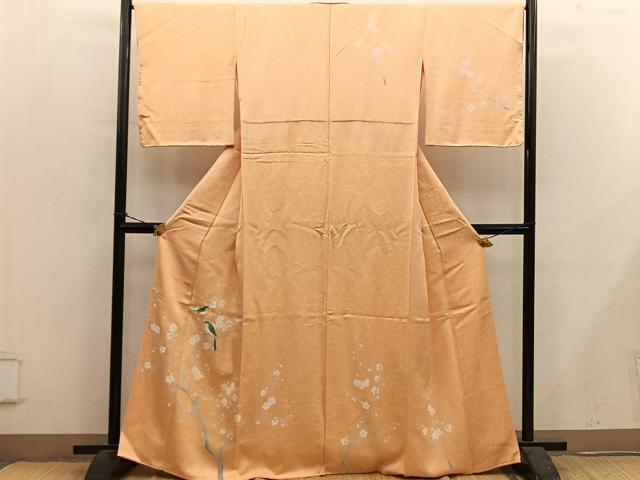 平和屋着物■訪問着　休み鳥枝梅文　たたき染め　正絹　逸品　BAAY0585mz