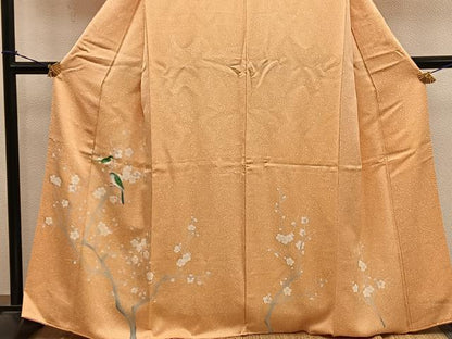 平和屋着物■訪問着　休み鳥枝梅文　たたき染め　正絹　逸品　BAAY0585mz