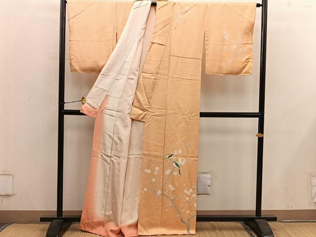 平和屋着物■訪問着　休み鳥枝梅文　たたき染め　正絹　逸品　BAAY0585mz