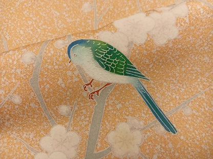 平和屋着物■訪問着　休み鳥枝梅文　たたき染め　正絹　逸品　BAAY0585mz