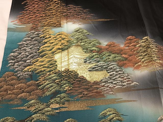 平和屋着物■豪華黒留袖　作家物　樹林風景文　暈し染め　金彩　正絹　逸品　BAAY0588mz