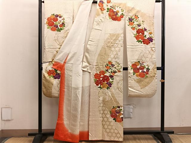 平和屋着物■豪華振袖　駒刺繍　牡丹花文　金彩　正絹　逸品　BAAY0592mz