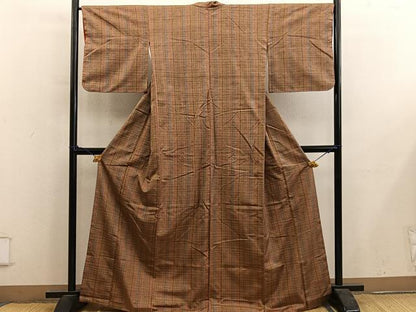 平和屋着物■上質な紬　格子柄　正絹　逸品　BAAY0596mz