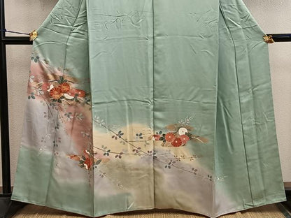 平和屋着物■訪問着　駒刺繍　エ霞菊花文　暈し染め　金彩　正絹　逸品　BAAY0597mz