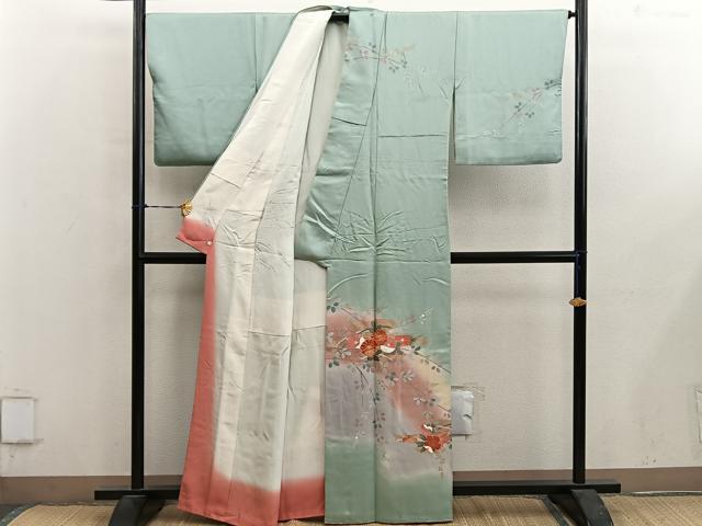 平和屋着物■訪問着　駒刺繍　エ霞菊花文　暈し染め　金彩　正絹　逸品　BAAY0597mz