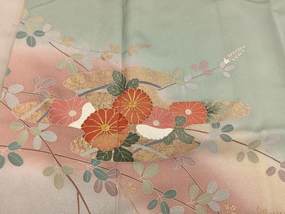 平和屋着物■訪問着　駒刺繍　エ霞菊花文　暈し染め　金彩　正絹　逸品　BAAY0597mz
