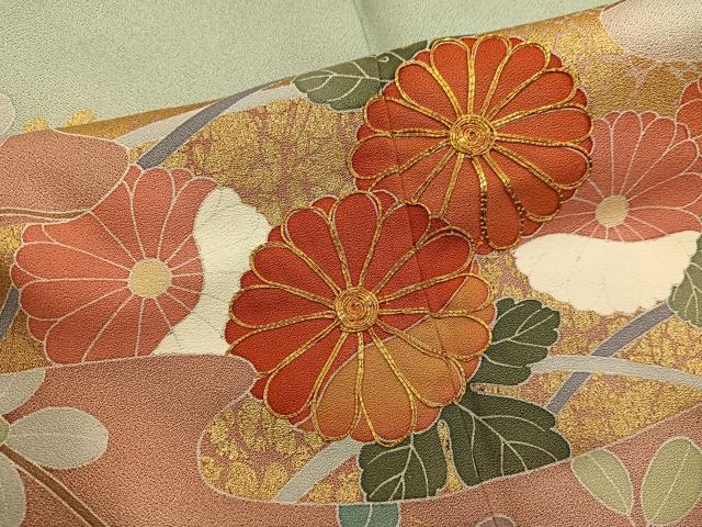 平和屋着物■訪問着　駒刺繍　エ霞菊花文　暈し染め　金彩　正絹　逸品　BAAY0597mz