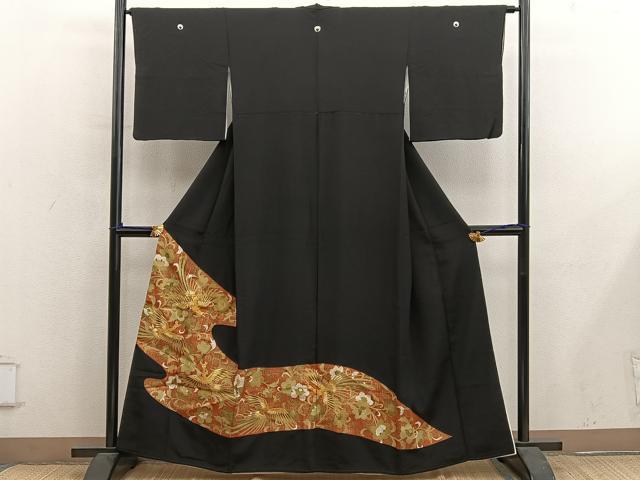 平和屋着物■豪華黒留袖　駒刺繍　鳳凰花文　金彩　正絹　逸品　BAAY0605mz
