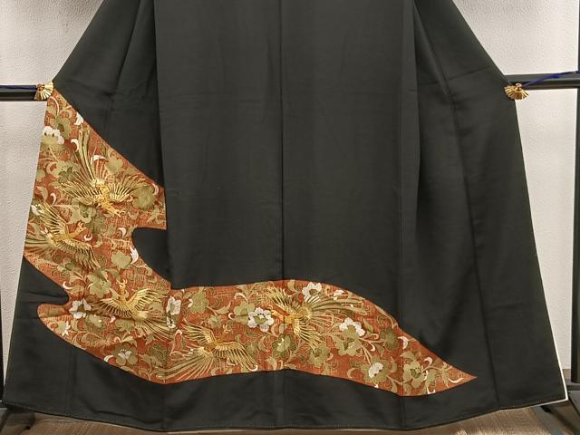 平和屋着物■豪華黒留袖　駒刺繍　鳳凰花文　金彩　正絹　逸品　BAAY0605mz