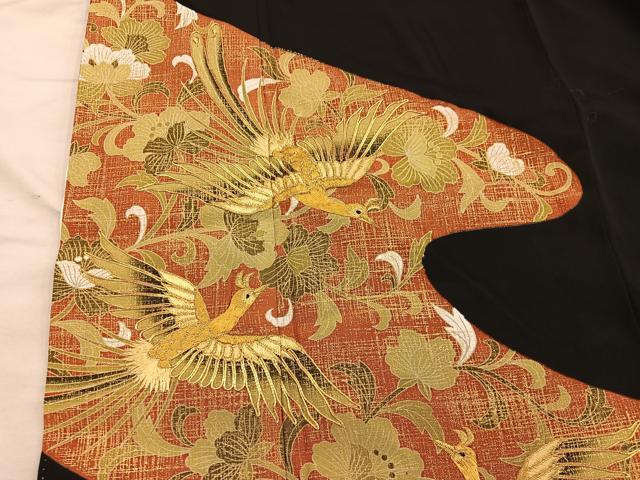 平和屋着物■豪華黒留袖　駒刺繍　鳳凰花文　金彩　正絹　逸品　BAAY0605mz