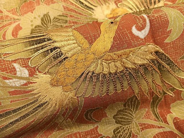 平和屋着物■豪華黒留袖　駒刺繍　鳳凰花文　金彩　正絹　逸品　BAAY0605mz