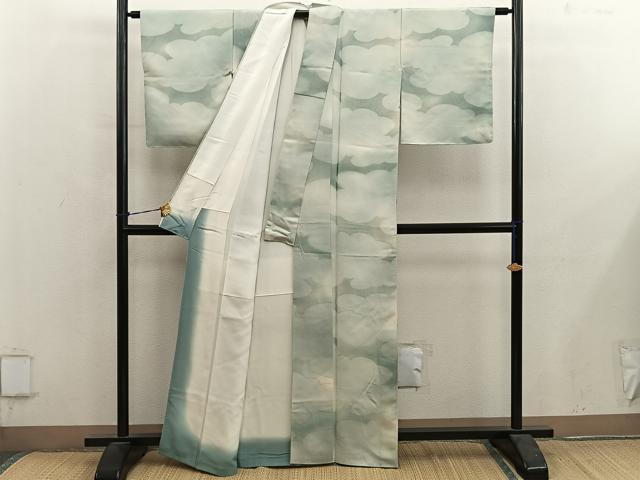 平和屋着物●上質な小紋　雲重ね　地紋起こし　正絹　逸品　BAAY0611mz
