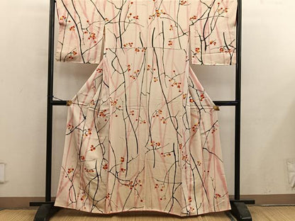 平和屋着物■上質な小紋　枝葉文　正絹　逸品　BAAY0612mz