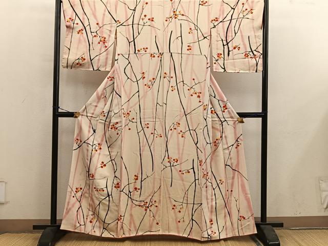 平和屋着物■上質な小紋　枝葉文　正絹　逸品　BAAY0612mz
