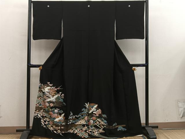 平和屋着物■豪華黒留袖　飛鶴花文　金彩　正絹　逸品　BAAY0613mz
