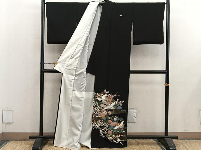 平和屋着物■豪華黒留袖　飛鶴花文　金彩　正絹　逸品　BAAY0613mz