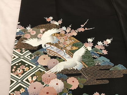 平和屋着物■豪華黒留袖　飛鶴花文　金彩　正絹　逸品　BAAY0613mz