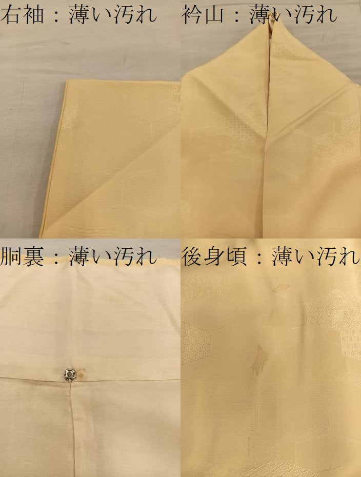 平和屋着物■上質な色無地　亀甲花地紋　玉蜀黍色　正絹　逸品　BAAY0620mz