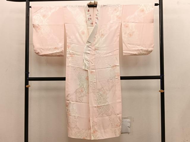 平和屋着物■長襦袢　無双仕立て　草花地紋　暈し染め　半衿刺繍　正絹　逸品　BAAY0621mz