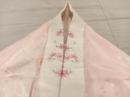 平和屋着物■長襦袢　無双仕立て　草花地紋　暈し染め　半衿刺繍　正絹　逸品　BAAY0621mz