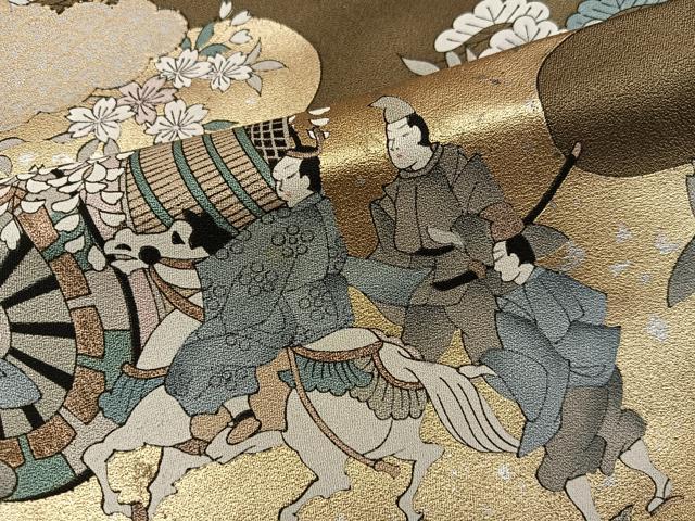 平和屋着物■訪問着　御所車人物花文　金彩　正絹　逸品　BAAY0626mz