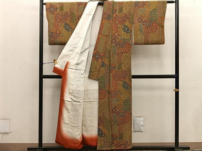 平和屋着物■上質な小紋　更紗花文　鬼しぼ縮緬　正絹　逸品　BAAY0627mz