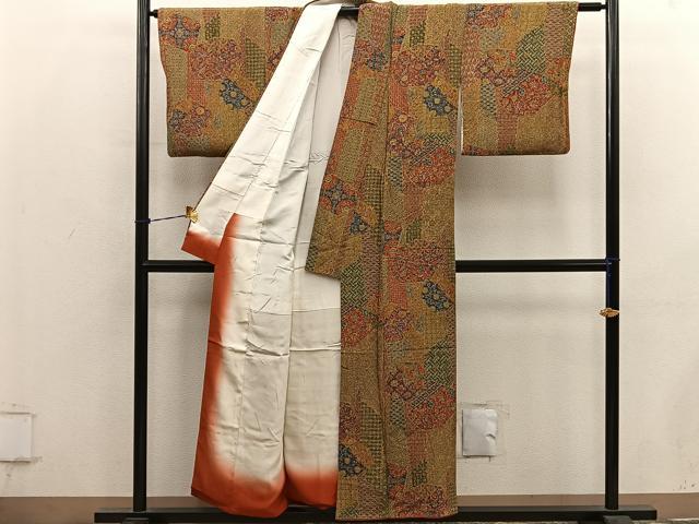 平和屋着物■上質な小紋　更紗花文　鬼しぼ縮緬　正絹　逸品　BAAY0627mz