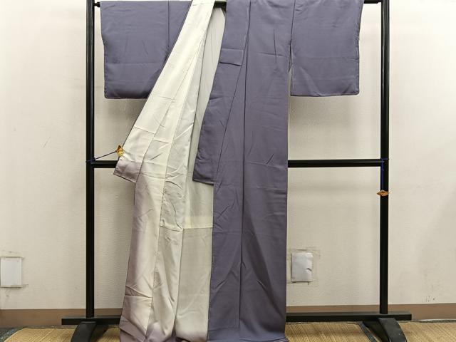 平和屋着物■上質な色無地　石畳地紋　紫鼠色　正絹　逸品　未使用　BAAY0630mz