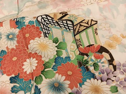 平和屋着物■豪華振袖　御所車花文　金彩　正絹　逸品　BAAY0632mz
