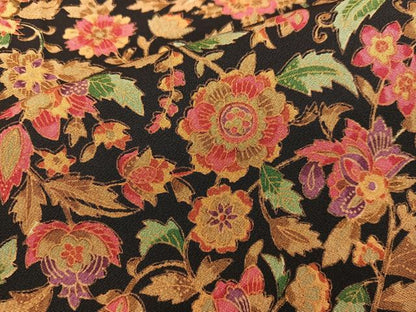 平和屋着物■上質な小紋　更紗花文　黒地　正絹　逸品　BAAY0634mz