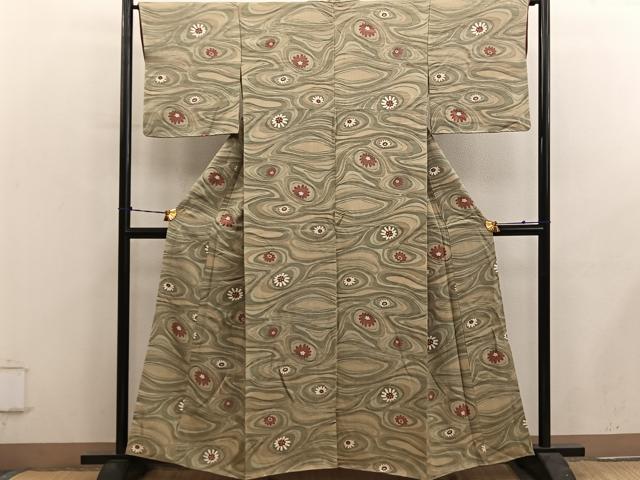 平和屋着物■上質な小紋　流水花文　正絹　逸品　BAAY0638mz