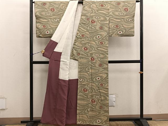 平和屋着物■上質な小紋　流水花文　正絹　逸品　BAAY0638mz