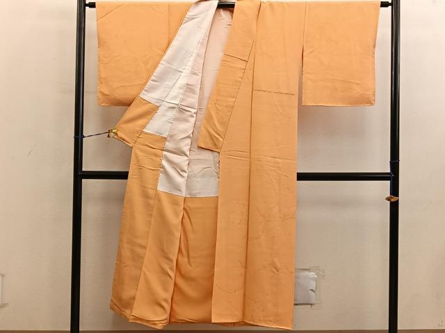平和屋着物■上質な色無地　御所車花文　赤朽葉色　正絹　逸品　未使用　BAAY0646mz