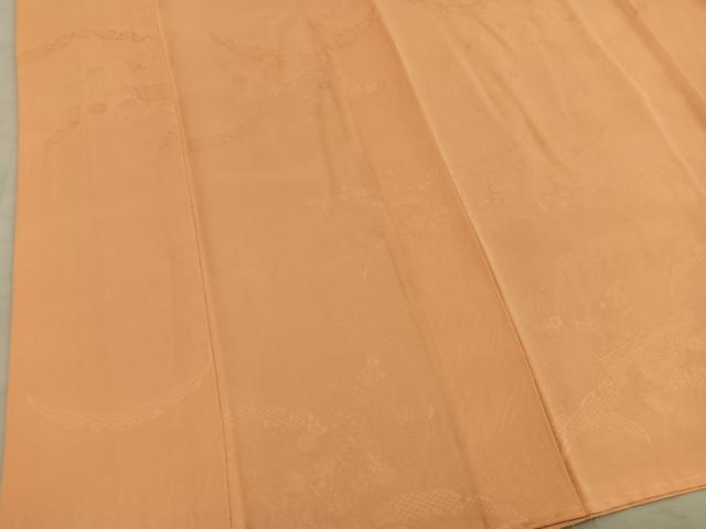 平和屋着物■上質な色無地　御所車花文　赤朽葉色　正絹　逸品　未使用　BAAY0646mz