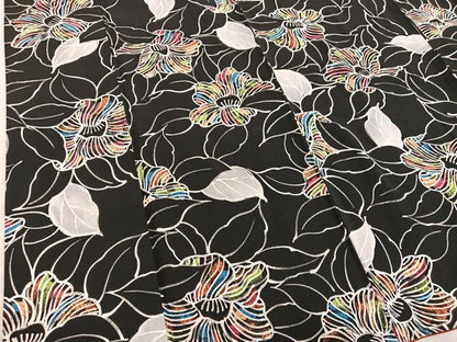 平和屋着物■上質な小紋　草花文　ろうけつ染め　黒地　正絹　逸品　BAAY0647mz
