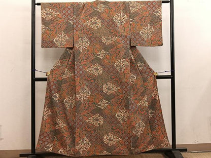 平和屋着物■上質な小紋　更紗花文　正絹　逸品　BAAY0651mz