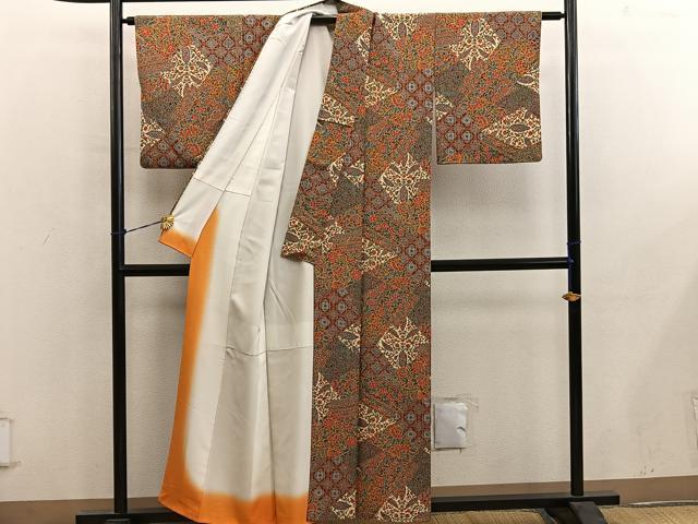 平和屋着物■上質な小紋　更紗花文　正絹　逸品　BAAY0651mz